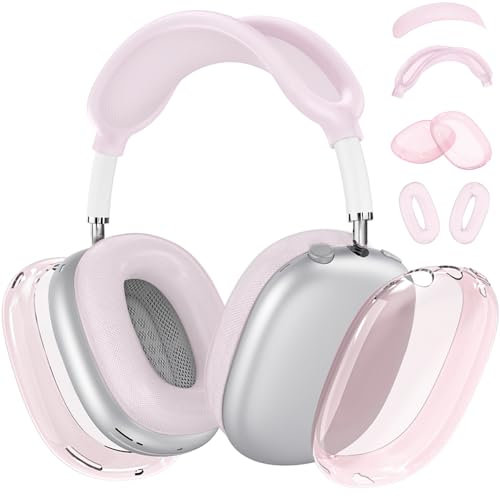 Custodia in silicone per AirPods Max, cuscinetti auricolari e fascia in TPU, accessori protettivi per Apple AirPods Max New USB-C (2024), rosa trasparente