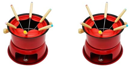 BLASHRD 2X Red Mini Stainless Steel Fondue Pot Set Cheese Chocolate Fondue 6 Dipping Forks and Removable Pot
