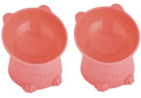 Tilted Elevated Cat Bowls Anti Vomit, Raised Cat Food Bowls - 15 Degrees Plastic Tilted Elevated Cat Bowls for Indoor Cats Whisker Friendly Pet Feeder for Cats and Small Dogs etc 2pc/set (Pink)