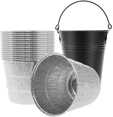 Grease Bucket with 15 Tin Liners, Grease Barrel Compatible with Traeger Grease Barrel Drip Tray Liner Rust-Proof Iron Alloy, Grease Can Ice Bucket Replacment Compatible for Traeger 20/22/34