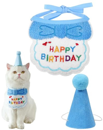 Zeayebsr 2PCS Katzen Hunde Geburtstag, Niedlich Geburtstag Bandana Set für Kleine Hund, Haustier Happy Birthday Dekorationen für Mädchen Jungen Kätzchen Geburtstagsmütze deko