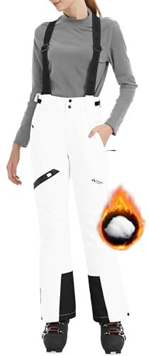 Pioneer Camp Skihose Damen Schneehose abnehmbaren Hosenträgern Wasserdicht Winddichte Verschweißte Nähte Schneefang Snowboardhose Softshellhose Outdoorhose Funktionshose Weiß S