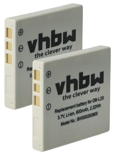 vhbw 2 x Replacement Battery for Sanyo DB-L20, DB-L20A, DB-L20AEX for Video Camera Camcorder (550 mAh, 3.6 V, Li-ion)