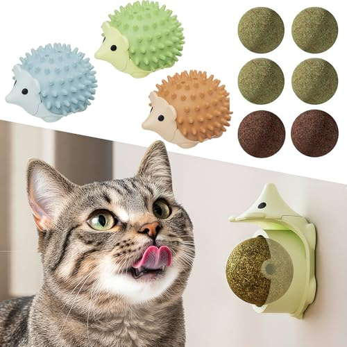 Petinstinct Katzenspielzeug mit Katzenminze, 6 Katzenminzebälle, 3 Hüllen | 2-in-1 Interaktives Katzenspielzeug, Leckerlis mit Silberwein und Gallfrucht, mit Selbstpflege-Design