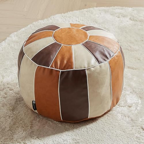 Louis Donné Housse de pouf non rembourrée en cuir synthétique pour repose-pieds, pouf de style marocain, 53,3 cm, rond, fait à la main pour le rangement, repose-pieds pour salon