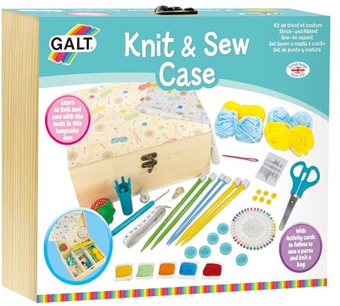 Galt Kit de tricot et de couture – Introduction amusante à la couture et au tricot pour enfants – Trousse de couture portable pour enfants – Kit d'activités pour filles et garçons à partir de 7 ans