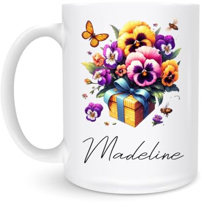 Jumbo Mug Pansy White Mug with Handle Novelty Stoneware Coffee Mug Reusable Tea Mug for Beer Kitchen 330Ml