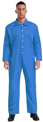 CHICTRY Men's Long Sleeve Work Coveralls Jumpsuits Mechanic Uniform Lightweight Coverall Workwear Blue S