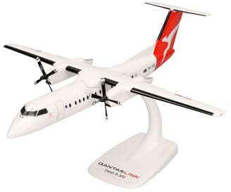 herpa Snap-Fit modellino aereo QantasLink DHC-8-300 – VHTQZ “Bundaberg, miniatura in scala 1:100, pezzo da collezione, modello con supporto, plastica