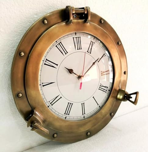 Orologio da parete nautico in ottone antico con nave, decorazione per la casa, 30,5 cm