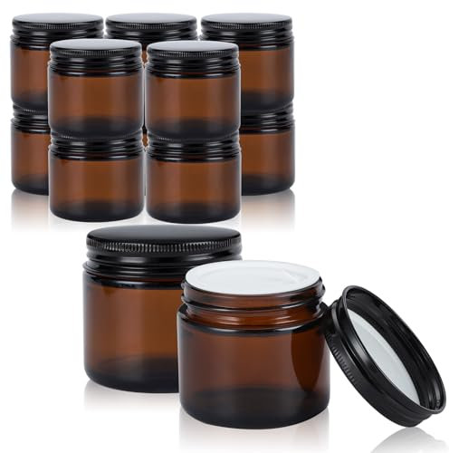 RAMFIYN Lot de 12 bocaux en verre ambré de 56,7 g avec couvercles, pots cosmétiques vides pour voyage, lotion et crème