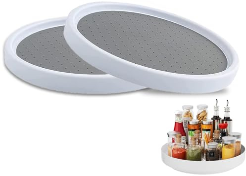 Turntable of lazy susan, Rotatable Plate, Pantry Cabinet Lazy Susan Turntable, Turntable Cupboard Organiser, for Edible Oil Bottle, Soy Sauce Bottle, Seasoning Bottle, 25.5 × 25.5 × 2.5 cm, 2 Pcs