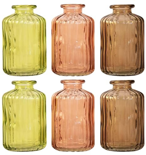 pajoma® Mini-Vasen 6er-Set 'Italia' | 3 sortierte Farben - Ø 6 x 10 cm | Hochwertige Tischdeko-Blumenvase für stilvolle Wohnaccessoires