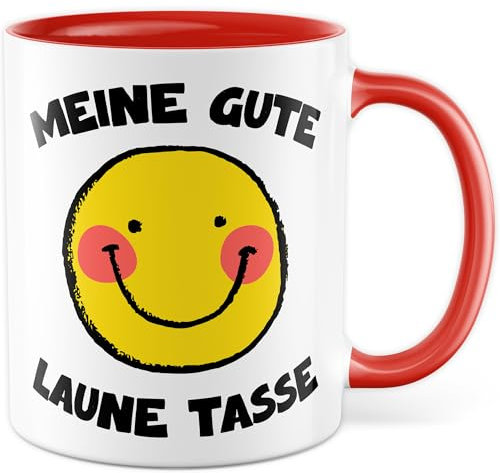 Tasse Smiley mit Spruch Geschenk Meine gute Laune Tasse, Kaffeetasse Smile Emoji Büro Kollege, Geschenkidee für Frauen Männer Anti Stress Guten Morgen Good Vibes Kollegin Kaffee-Becher