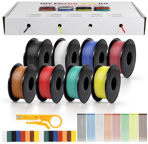 LightingWill 26 AWG 0,15mm² Silikon Elektrokabel Set in 8 Farben, 10 Meter pro Rolle Litzendraht Kabel, Flexibel Verzinntes Kupferkabel für DIY, KFZ, Heiminstallationen und Stromverkabelungen
