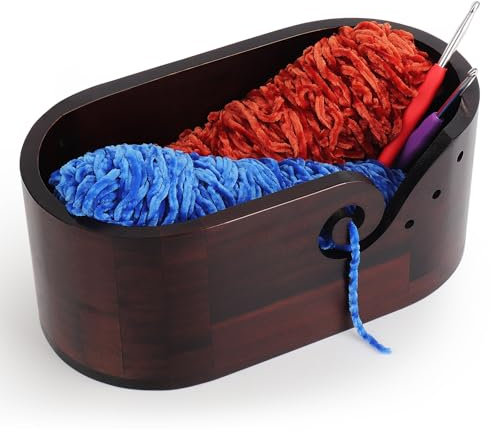 Coopay Bol à fil elliptique avec grande capacité, 28,5 x 15,5 x 15 cm, super grand bol à tricoter en bois pour laine, bol lisse pour laine, grand bol en bois pour projet de crochet et de tricot,