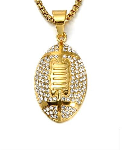 IOETSEUT Herren Halskette personalisierter Schmuck Voller Strass Rugby Lustige Männer Anhänger Halskette Hip Hop Stil American Football Anhänger Schmuck Mode Accessoire Geschenk