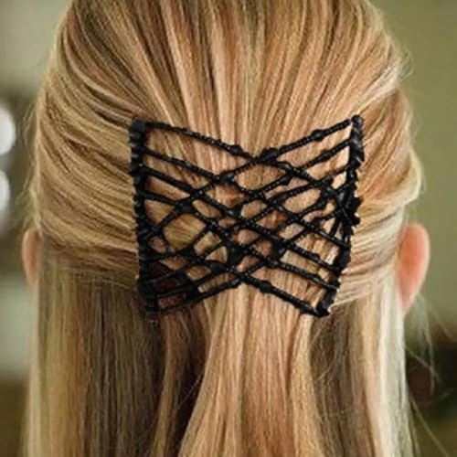 PREMIUM Flexible magische Doppel Haarklammer Haarspange für Damen und Mädchen - Elastische Magic stretch Hair Clip Claw Haarklemmen Spange für Frauen Friseurbedarf (Schwarz)
