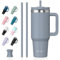 Watersy Bouteille Isotherme Inoxydable 1,2 L avec 2 Pailles, Gobelet à Café anti-Fuite, Isotherme Sous vide avec Couvercle à vis sans BPA, Gourde Rafraîchissante Pendant 12 Heures, Bleu Brume