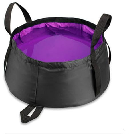 Lavabo de camping pliable, 8,5 l, portable, avec poignées, noir/violet