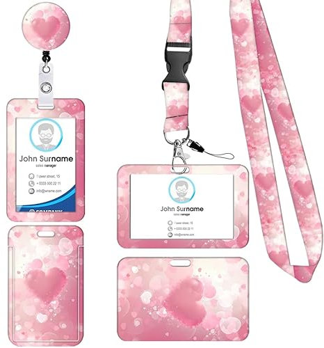 Porte Badge Tour de Cou 2 Pcs Porte-Badge avec Portant Cordon Pour Carte d'Identification Protege Carte Bancaire Carte de Bureau Porte Carte Bus(the heart)