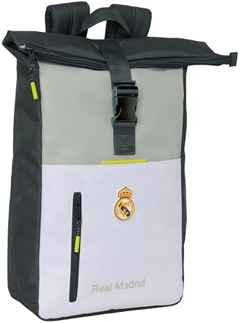 Real Madrid Equiicion 25/26 Rucksack mit Klappe für Laptops von 39,6 cm (15,6 Zoll), ideal für verschiedene Altersgruppen, bequem und vielseitig, Qualität und Widerstandsfähigkeit, 28 x 13 x 42 cm
