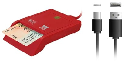 Woxter Elektronischer DNI Player mit Typ C Anschluss - Intelligenter elektronischer DNI DNI 3.0 und 4.0, Typ C, kompatibel mit PC und Mac, mit Typ C auf USB A Adapter, Rot