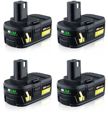 ZEERISA 5.0Ah 18V P108 Lithium Battery Replacement Compatible with Ryobi 18V Battery ONE+ Plus P108 P102 P107 P108 P189 P190 P197 PBP005 RB18L50 PCL525B PCL515B Cordless Power Tools (4 Pack)