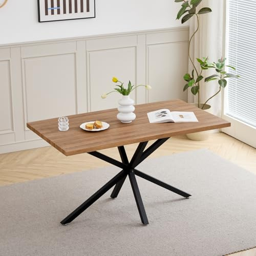 GrandCA HOME 140 cm Esstisch, Moderner, Minimalistischer Küchentisch, Vier Metallbeine, Geeignet für Wohn- und Esszimmer, Dunkelbraun