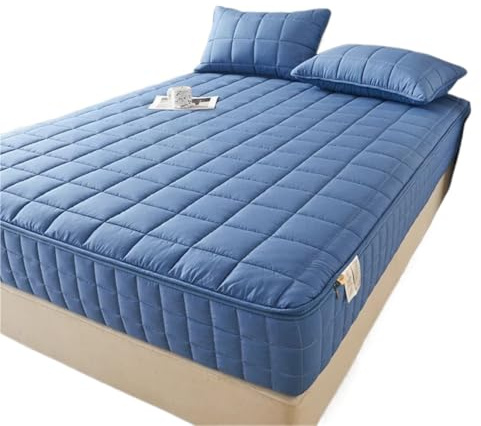 Coprimaterasso Coprimaterasso con lenzuolo con angoli spesso e completamente chiuso a 6 lati con cerniera, coprimaterasso trapuntato (senza federa)(Dark Blue,120x200x25cm 1pcs)