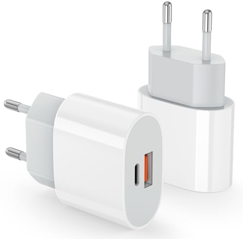 2er Pack 20W USB C Ladegerät, 2-Port Mehrfach Ladegerät mit USB-C und USB-A, Schnellladegerät PD 3.0 Power Adapter USBC Netzteil Stecker für iPhone 17, Air, 17 Pro Max, 16, 15, 14, 13, 12, 11, iPad