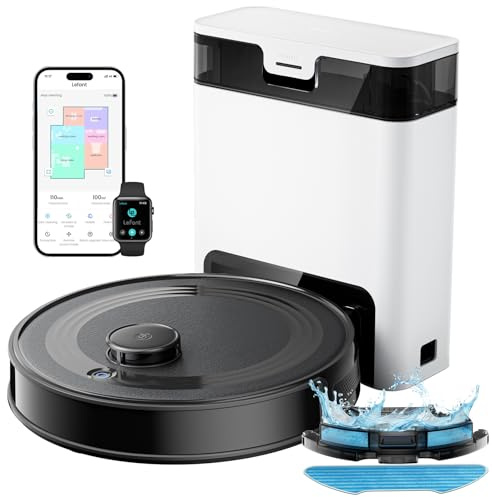 Lefant M2 Pro Robot Aspirapolvere Lavapavimenti con Mappatura, 6000Pa, Navigazione Laser dToF, Evitamento Ostacoli PSD, Svuotamento Automatico Polvere, Pulizia Personalizzata, WiFi/App/Alexa, Nero