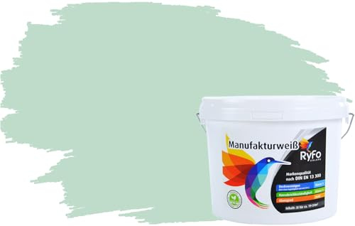 RyFo Colors Bunte Wandfarbe Manufakturweiß Pfefferminz 3l - weitere Grün Farbtöne und Größen erhältlich, Deckkraft Klasse 1, Nassabrieb Klasse 1