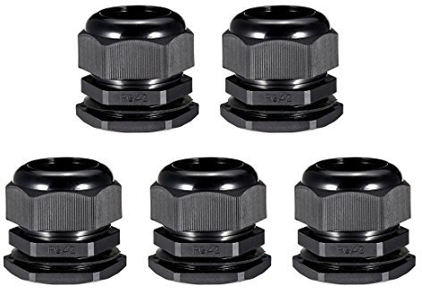 sourcingmap 5Pcs PG42 Cable Gland Waterproof Plastic Joint Adjustable Locknut Black for 32mm-38mm Dia Cable Wire