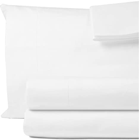 4-teiliges Bettlaken-Set, Fadenzahl 1000, 100 % ägyptische Baumwolle, 38,1 cm tief, feste Tasche, Hotel-Luxus, Bettlaken, Spannbettlaken, 2 Kissenbezüge, Queensize-Weiß
