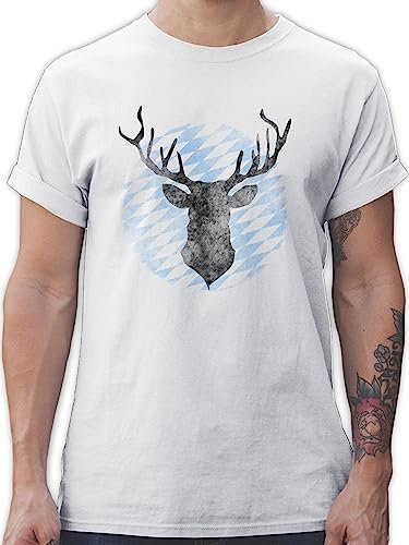 T-Shirt Herren - Kompatibel mit Oktoberfest - Hirsch Bayern - XL - Weiß - trachtenshirt bayrische Trachtenmode t Shirt Octoberfest Jagd Tshirt oktoberfestkleidung Oktoberfest-t-Shirt bayerischer