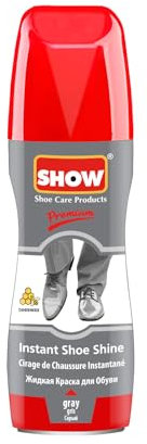 SHOW Grey Instant Leather Shoe Shine Liquid for Shoe Boots Bags- Unisex 75ml Bottle with Sponge for Instant Leather Colour Nourish and Condition - Leather Care Products