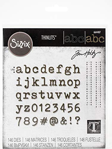 Sizzix 613340 Thinlits Stanzschablonen 146 STK 664407 Elegante alphanumerische Kleinbuchstaben von Tim Holtz, Mehrfarben, Einheitsgröße