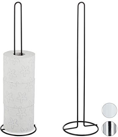 Relaxdays Ersatzrollenhalter, 2er Set, je 5 Ersatzrollen Toilettenpapier, Metall, freistehend, HxD: 50 x 14 cm, schwarz, 100% Eisen, 2 Stück