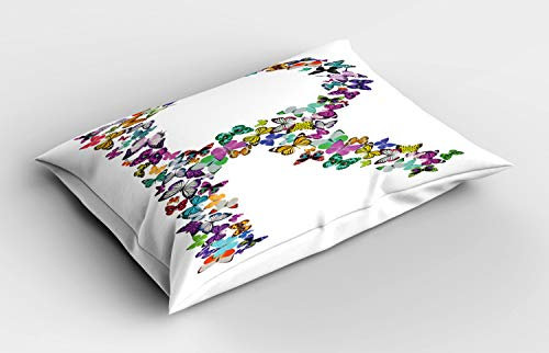 ABAKUHAUS Buchstabe R Kissenbezug, Schmetterlings-Zusammensetzung, Dekorativer Standard King Size Gedruckter Kissenbezug, 80 x 40 cm, Mehrfarbig Weiß