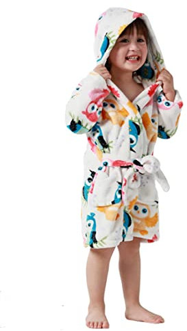 Taigood Unisex Bambini Robes, Morbido Flanella Con Cappuccio Accappatoio Indumenti Da Notte Doccia Robes Gufo Bello