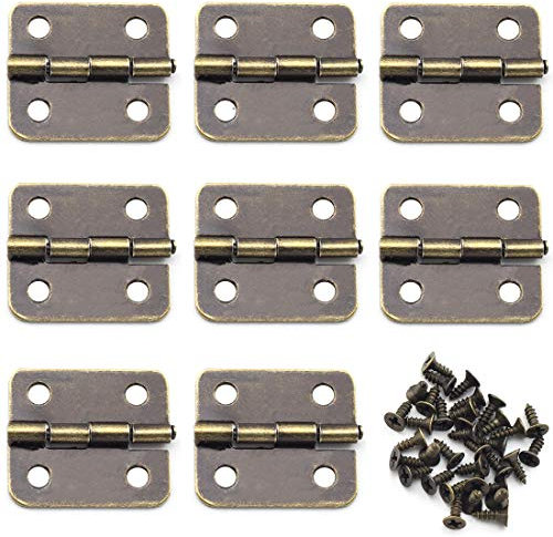 OZXNO Mini Retro Hinges, 8 PCS Rectangle Antique Bronze Jewelry Box Hinges with Screws for Gift Case Dollhouse Cabinet DIY Model - 18 x 16 mm