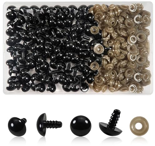 TOAOB 150 Stück Sicherheitsaugen für Amigurumi mit Unterlegscheiben 18 mm Augen Kunsthandwerk schwarz für Zubehör zum Stricken Plüsch Tiere