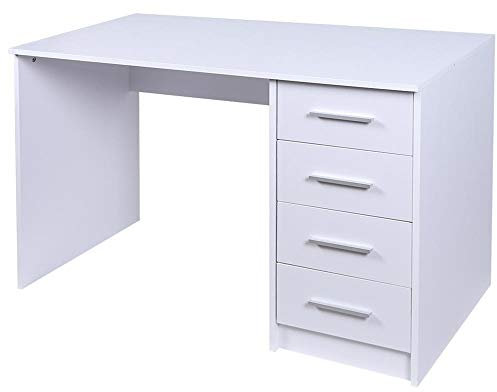 BAKAJI Scrivania con Cassettiera 4 Cassetti Tavolo da Lavoro Porta Pc Computer in Legno MDF Arredamento Casa Ufficio Cameretta Design Moderno Dimensione 110 x 56 x 73 cm (Bianco)