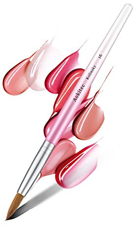 Pincel de Uñas Acrílico de Pelo de Marta Kolinsky Brocha de Madera para Esmalte de Decoración de Uñas y Manicura Herramienta de Pedicura Profesional con Cabezal Redondo (Tamaño #16)