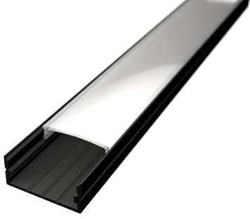 2m Aluminium Profil für Led Streifen WIDE-20 in Schwarz Black extra breite Bauweise inklusive Abdeckung Matt