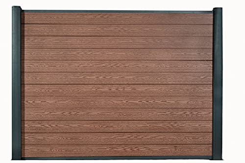 DeToWood WPC-Zaun l Sichtschutz-Zaun Steckzaun Gartenzaun Komplettset Aluminiumpfosten I zum Einbetonieren I Braun (1x Zaunelement + Ober u. Unterschiene =1,74 m)