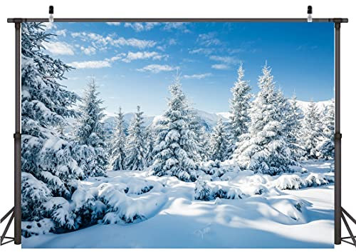 AIIKES 8x6FT Schneelandschaft Hintergrund Winter Wald Schnee Baum Fotografie Hintergrund Outdoor Himmel Winter Schneefeld Landschaft Schneebedeckte Kiefern Fotostudio Requisiten 12-346