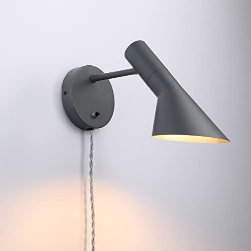 B·LED BARCELONA LED BarcelonaLED Wandleuchte mit Kabelstecker und Schalter Leselampe Modernes elegantes Design nordisch verstellbar grau für Schlafzimmer E27