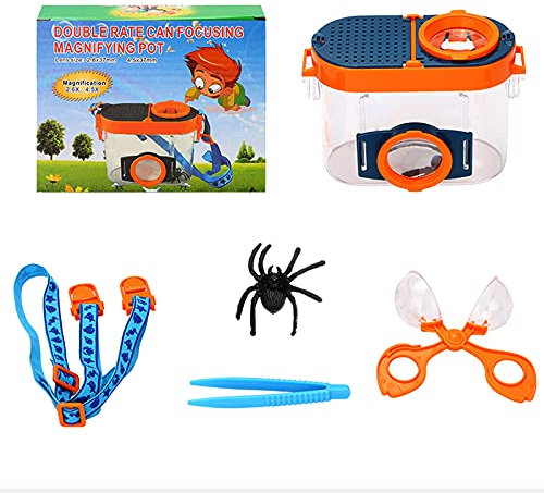1 Satz Bug Catchers Insekten Beobachtungsbox Kinder Tragbarer Betrachtermikroskop Zwei-Linsen-Insekten Vergrößerungsglas Sammelbox Käfer Beobachtung Lupe Käfig